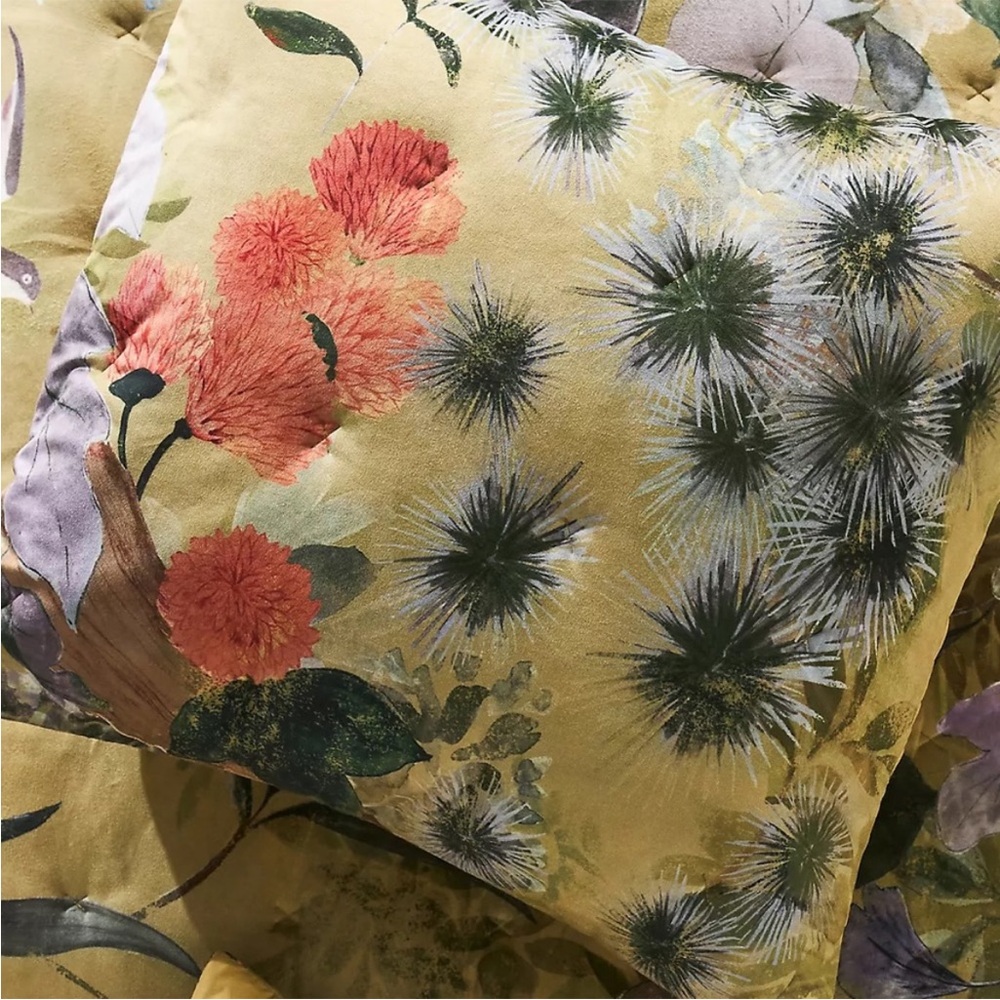 Anthropologie Colliere Velvet Floral Euro Shams Set of 2